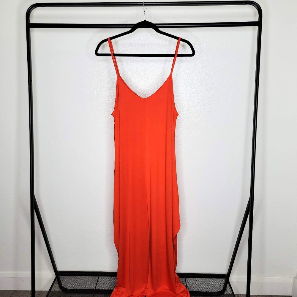 Women's Cherry Red Oversized Comfy Fit Ruched Leg Jumpsuit Size XXL